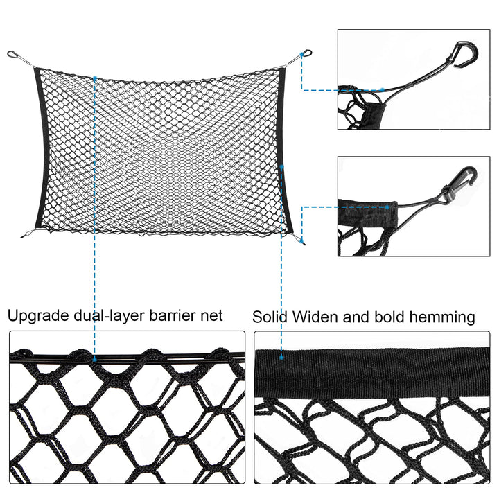 Upgrade Dual Layer Dog Barrier for Car Pet Dog Cat Net, Auto Safety Mesh Organizer Storage Bag, Adjustable Practical Cat Dog Fence Vehicle Barrier Gate for SUV Vans Trucks Large 47.24x35.43 Inch