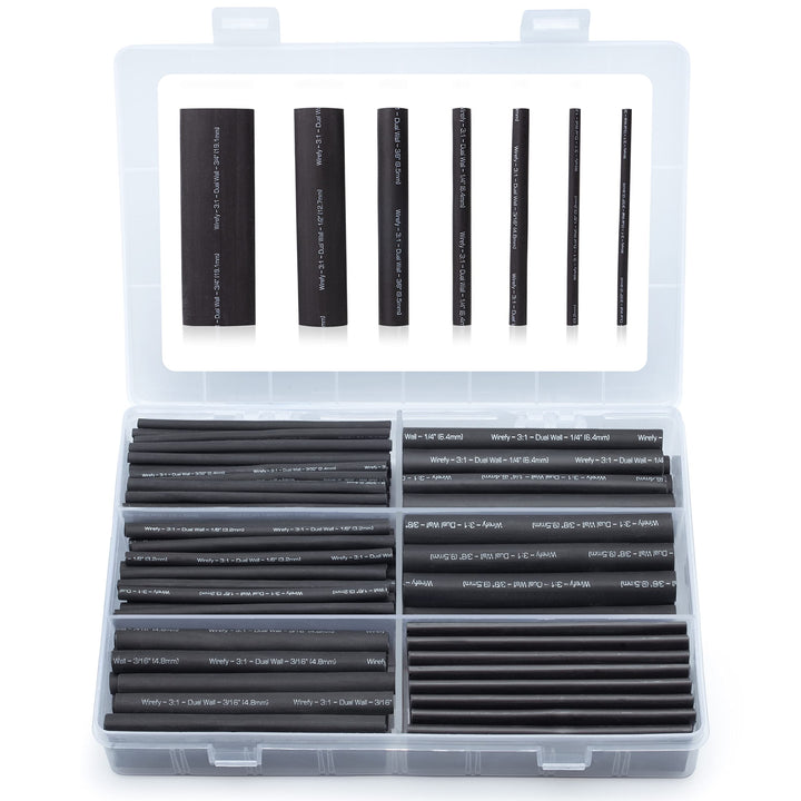 Heat Shrink Tubing Kit 180 PCS - 3:1 Ratio Adhesive Lined, 3.5 Length, Wire Shrink Wrap Tubing - Industrial Heat-Shrink Tubing - Black - Shrink Wrap Tubing | Heat Shrink Wire Tubing