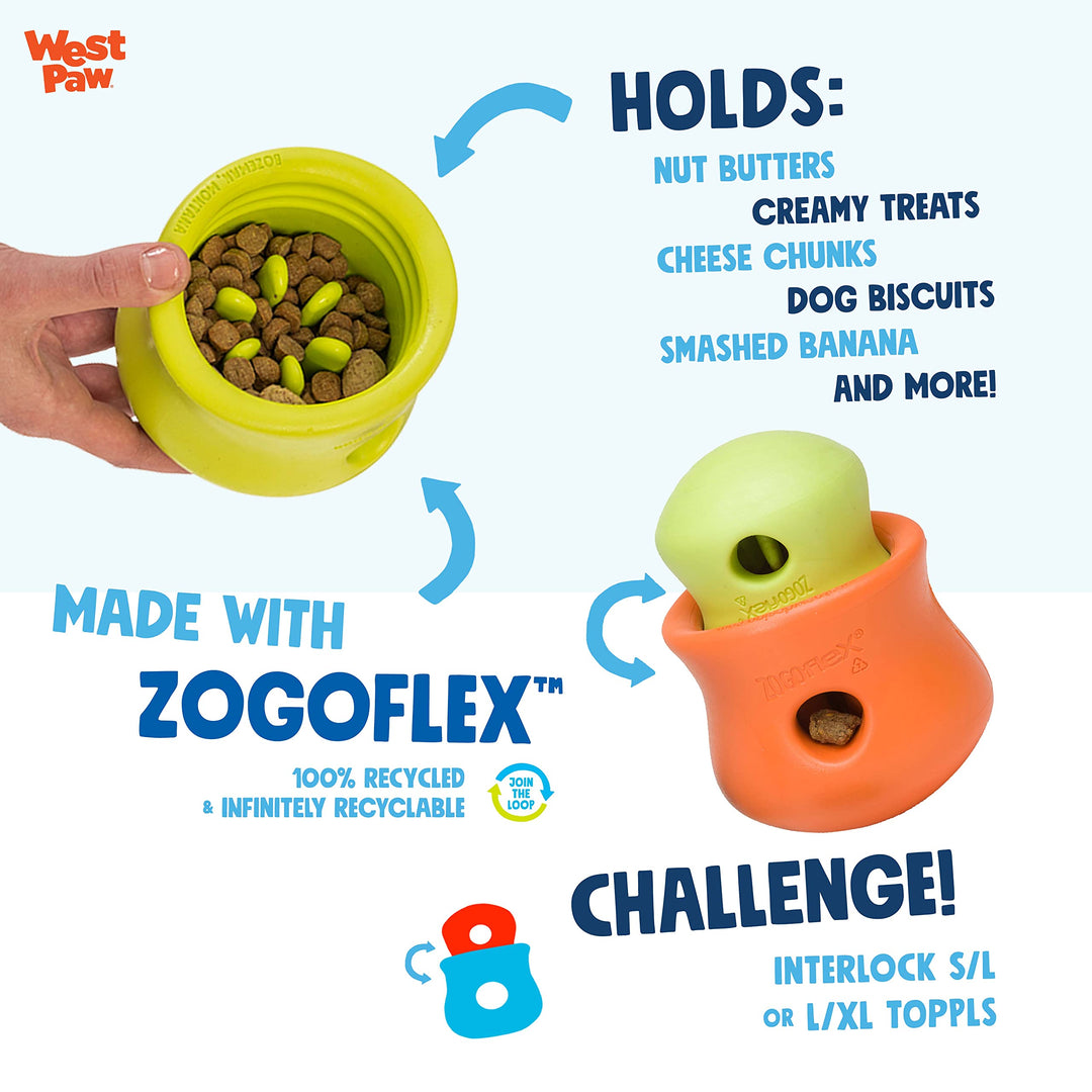 West Paw Zogoflex Toppl Treat Dispensing Dog Toy Puzzle – Interactive Chew Toys for Dogs – Dog Toy for Moderate Chewers, Fetch, Catch – Holds Kibble, Treats, Small 3, Tangerine