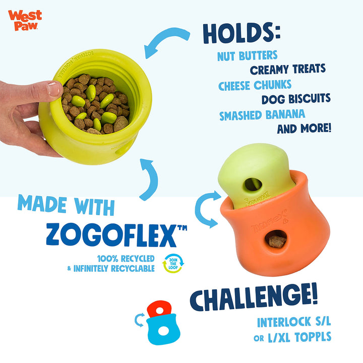 West Paw Zogoflex Toppl Treat Dispensing Dog Toy Puzzle – Interactive Chew Toys for Dogs – Dog Toy for Moderate Chewers, Fetch, Catch – Holds Kibble, Treats, Small 3, Tangerine