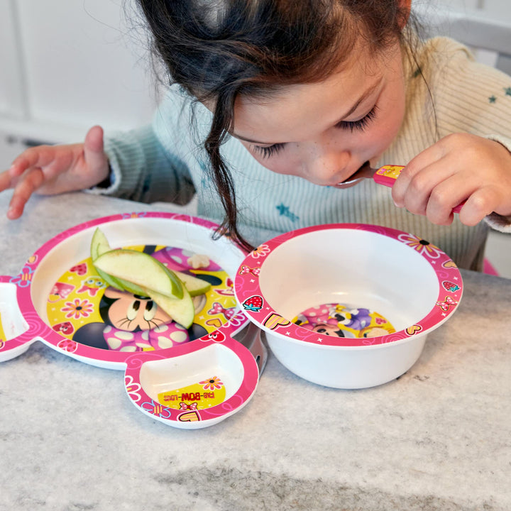 Disney Minnie Mouse Dinnerware Set - Toddler Plates and Toddler Utensils- 4 Piece Set