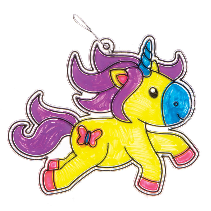AR384 Unicorn Colour in Window Decorations - Pack of 8, Suncatcher Stained Glass Effect for Kids