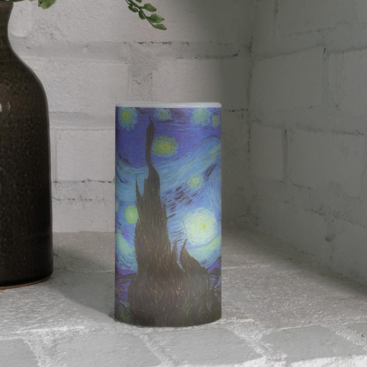 Flameless Candle - Van Gogh Starry Night Battery Operated LED Candle with Remote and Flickering Light - Candles for Home Décor