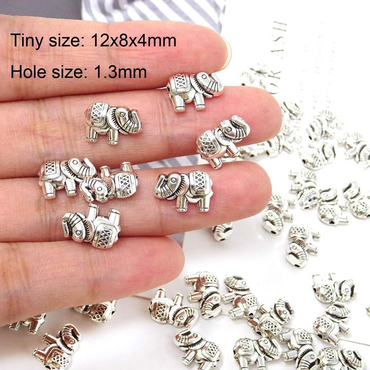 50PCS Antique Silver Lucky Elephant Animal Spacer Beads for Jewelry Making