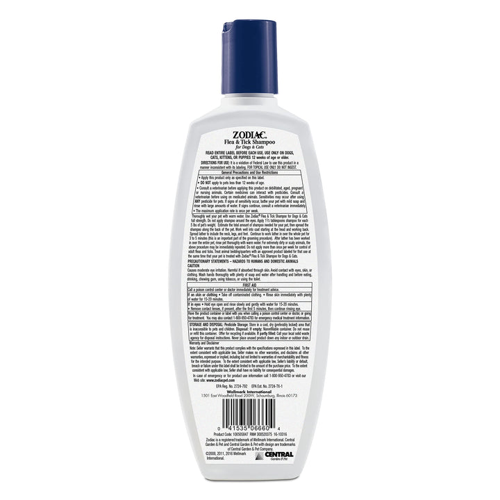 Flea & Tick Shampoo for Dogs & Cats, 12-ounce