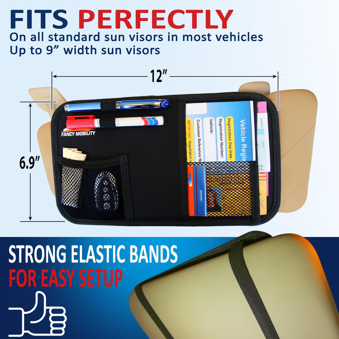 Car Sun Visor Organizer - Auto Accessories Document Holder - Car, Truck, SUV Registration & Insurance Storage Pouch - Road Trip Essential Gift for Any Driver - Comes With a Unique eBook