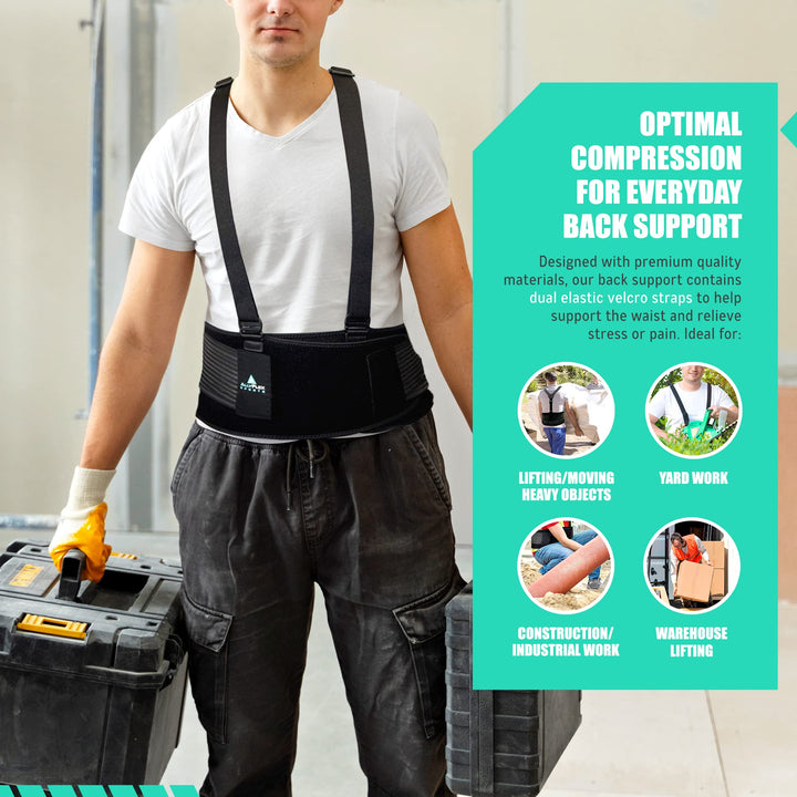 ® Back Brace For Lifting Work Y-shape Suspenders Safety Belt With Dual 3D Lumbar Support Relieve Pain, Prevent Injury - L