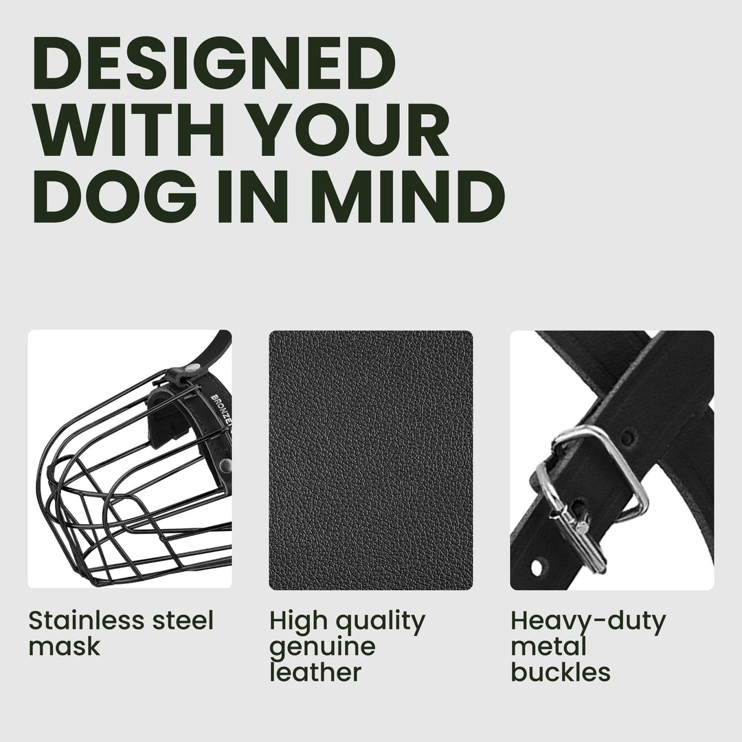 Pitbull Dog Muzzle Metal Mask Amstaff Wire Basket Pit Bull Adjustable Leather Straps for Large Dogs (Steel)