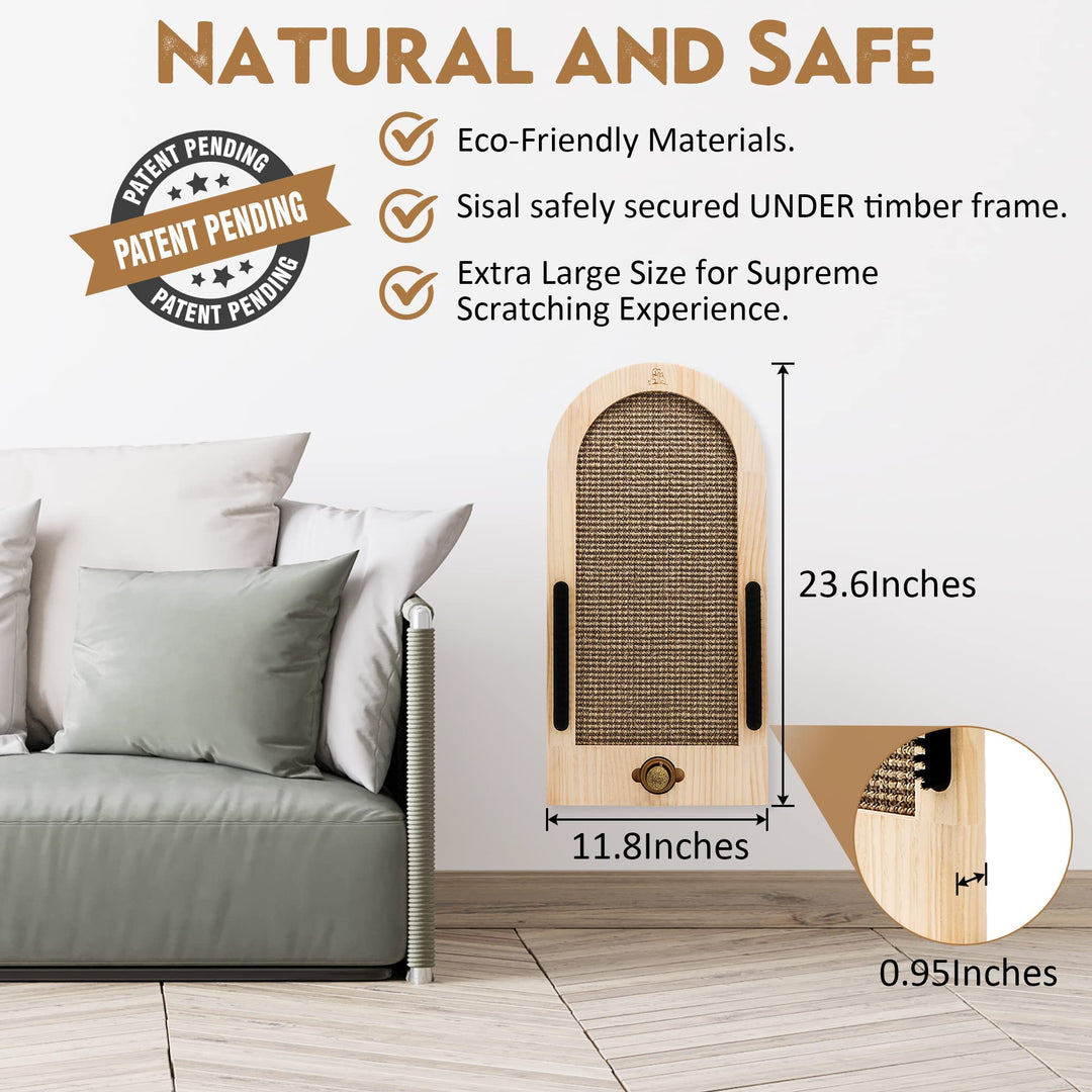 Cat Scratching Post - Extra Large - Wall-Mounted Cat Scratcher with Catnip Ball and Self Groomer Brushes - Furniture Window Mount - Scratch Pad for Indoor Cats.