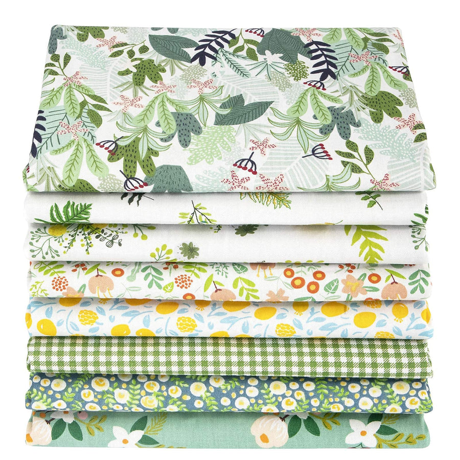 8pcs Fat Quarter Fabric Bundles 19.6'' x 19.6''(50cm x 50cm) Cotton Craft Fabric Pre-Cut Squares Sheets for Patchwork Sewing Quilting Fabric(Green Floral)