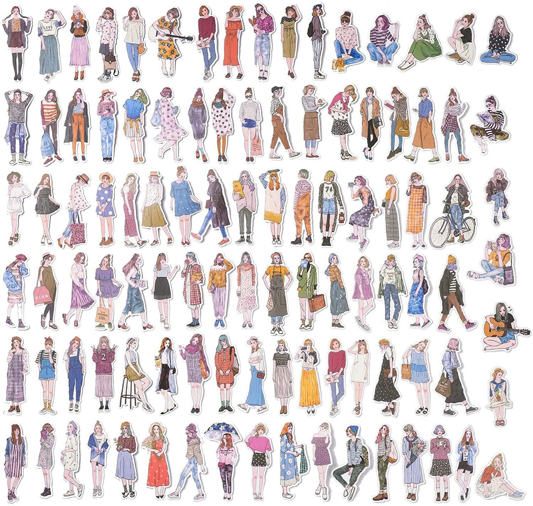 100 PCS Fashion Lovely Girls Stickers Waterproof Handbook DIY Craft Photo Album Scrapbook Journal Planner Motorcycle Car Laptop Luggage Water Bottle Paper Stickers