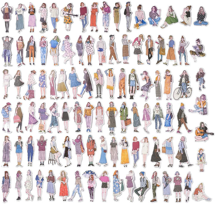 100 PCS Fashion Lovely Girls Stickers Waterproof Handbook DIY Craft Photo Album Scrapbook Journal Planner Motorcycle Car Laptop Luggage Water Bottle Paper Stickers
