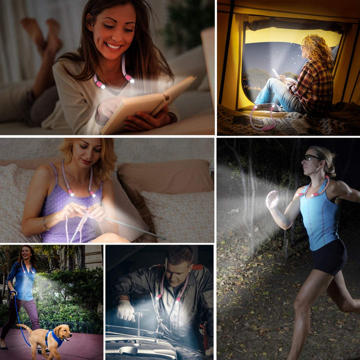 ® LED Hug Light,Rechargeable Neck Book Lights Night Lamp for Reading, Hands Free, 4 LED Bulbs, 3 Adjustable Brightness (Pink)