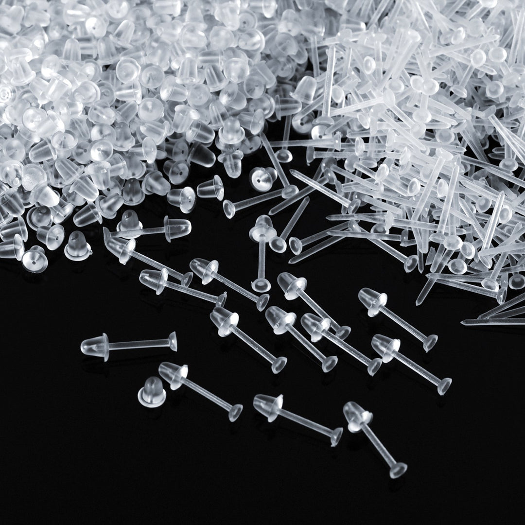 1000 Pairs Plastic Cartilage Earring Posts Bulk Clear Ear Pins and Silicone Rubber Backs Earnuts Earring Backs for Work Men Women DIY Supplies Jewelry