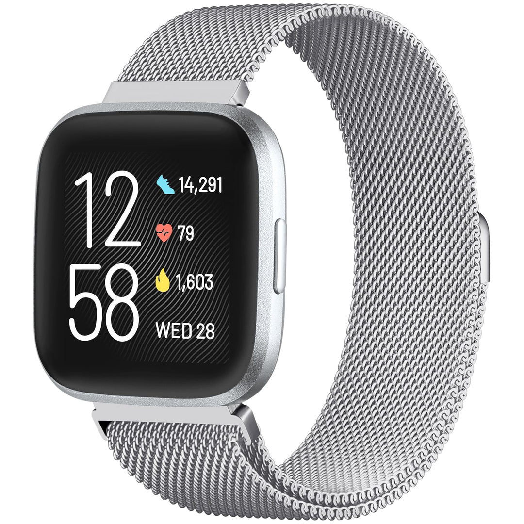 Compatible with Fitbit Versa and Versa 2 Bands for Women Men, Stainless Steel Mesh Metal Band Replacement for Fitbit Versa/Versa Lite Smart Watch, Silver Large
