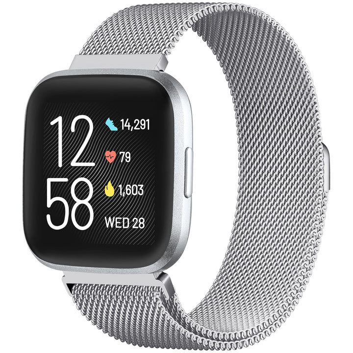 Compatible with Fitbit Versa and Versa 2 Bands for Women Men, Stainless Steel Mesh Metal Band Replacement for Fitbit Versa/Versa Lite Smart Watch, Silver Large
