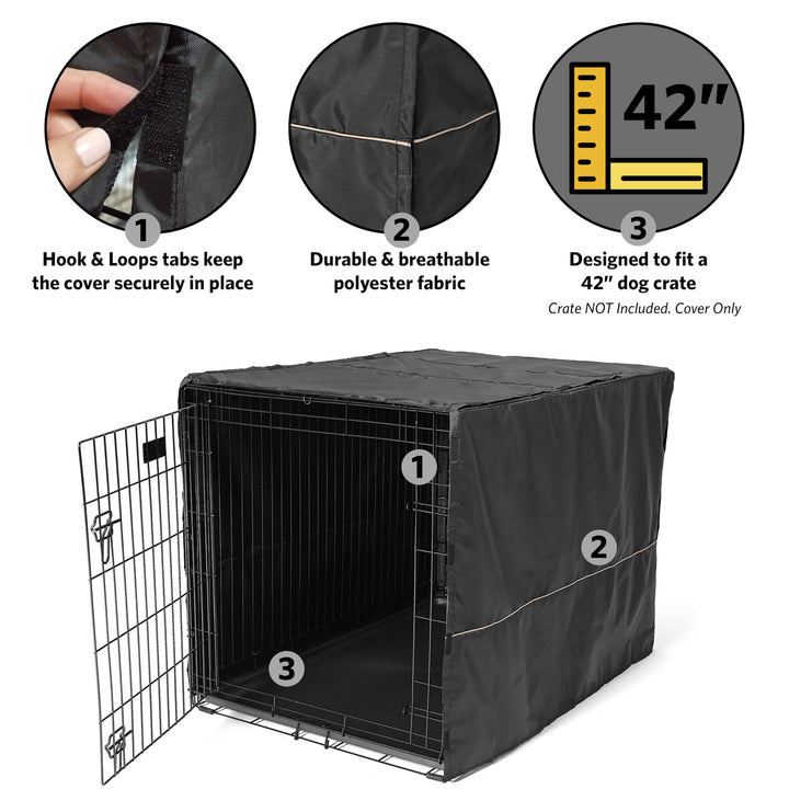 Dog Crate Cover, Privacy Dog Crate Cover Fits Midwest Dog Crates, Crate Cover Only, Machine Wash & Dry, Black, 42-Inch
