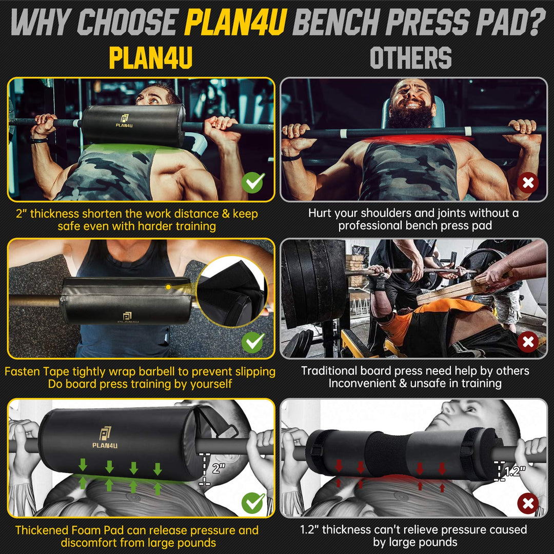 Barbell Pad for Bench Press Hip Thrust Weightlifting, Upgraded Board Press with 2 inches Non-Slip Thickness Leather Foam Pad Fits Standard Olympic Bars for Powerlifting Bench Workout, Black