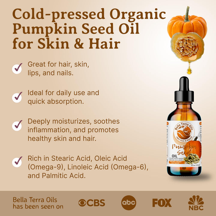 - Organic Pumpkin Seed Oil 4oz - A Rendezvous with Organic Pumpkin's Nutritional Delight, Abundant in Vitamin C & E, The Epitome of Skin Purity