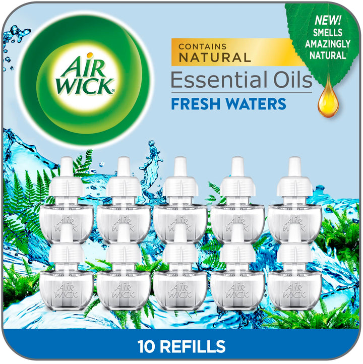 Plug in Scented Oil Refill, 10ct, Fresh Waters, Eco Friendly, Essential Oils, Air Freshener