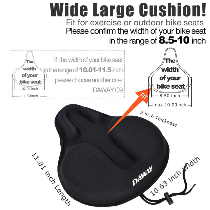 C6 Large Comfortable Exercise Bike Seat Cover - Wide Soft Foam & Gel Padded Bicycle Saddle Cushion for Women Men Seniors, Fits for Peloton, Stationary, Cruiser Bikes, Indoor Outdoor Cycling