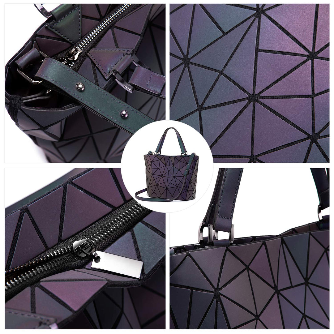 Geometric Luminous Purses and Handbags for Women Holographic Reflective Crossbody Bag Wallet 3PCS
