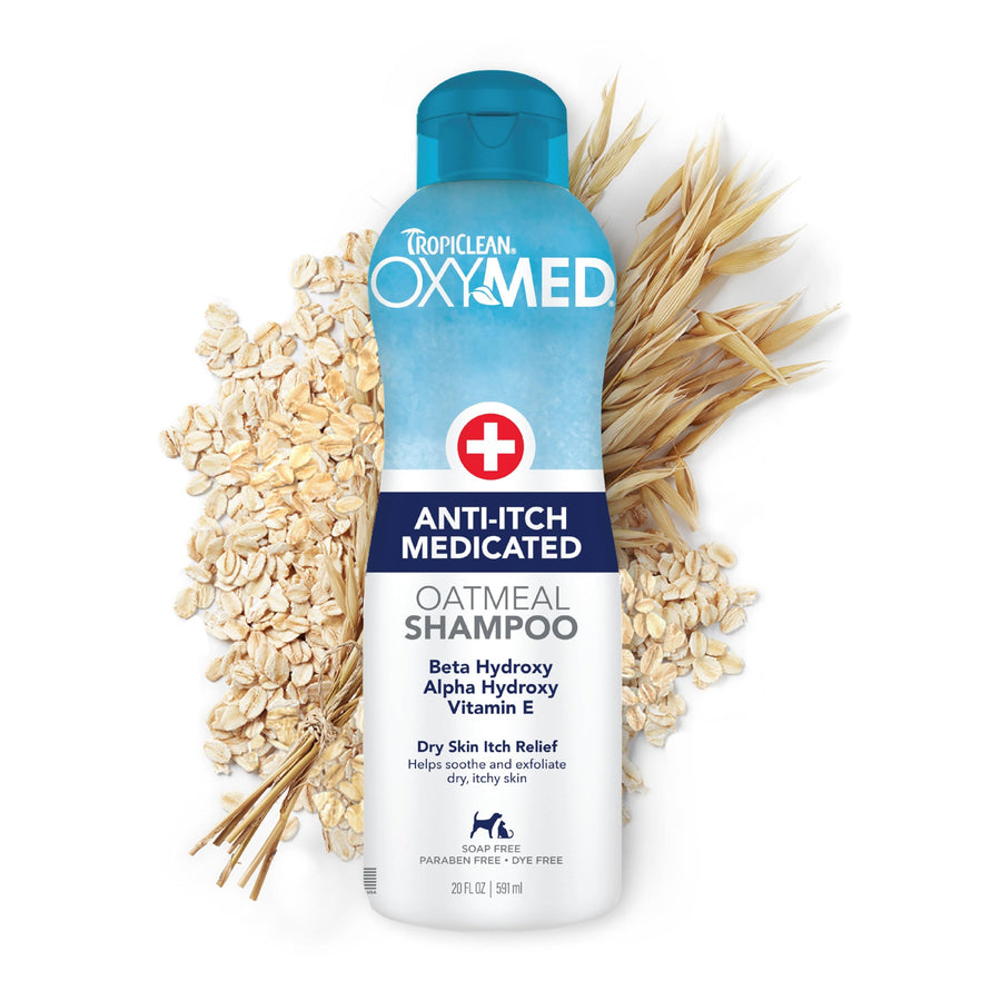 OxyMed Dog Shampoo for Allergies and Itching , Medicated Oatmeal Shampoo for Dry Itchy Skin, Seborrhea, & Hot Spots, Cat Safe, 20oz.