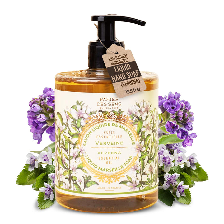 - Liquid Hand Soap - Verbena Hand Wash - French Marseille Moisturizing Hand Soap with Coconut Oil - Refillable Kitchen & Bathroom Hand Soap - 97% Natural Ingredients -16.9 Fl.oz