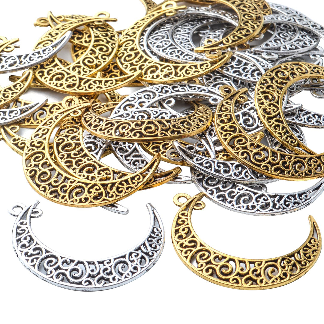 40pcs Hollow Moon Charms Crescent Moon Pendants Celestial Charms Crafts Supplies for DIY Bracelet Necklace Jewelry Making Accessory