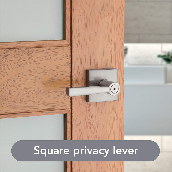 Spyglass , Interior Privacy Door Handle Reversible Lever for Bedroom/Bathroom, Keyless Door Lock With Microban Protection, in Satin Nickel
