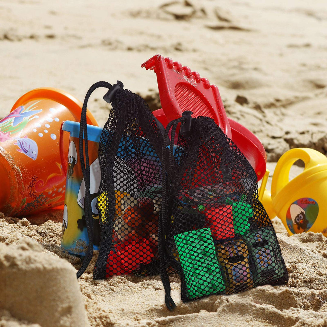 8 Pieces Black Mesh Drawstring Bags with Clips Nylon Storage Mesh Bags for Collecting Toys Travel (20 x 15 cm/ 7.9 x 6 Inch)
