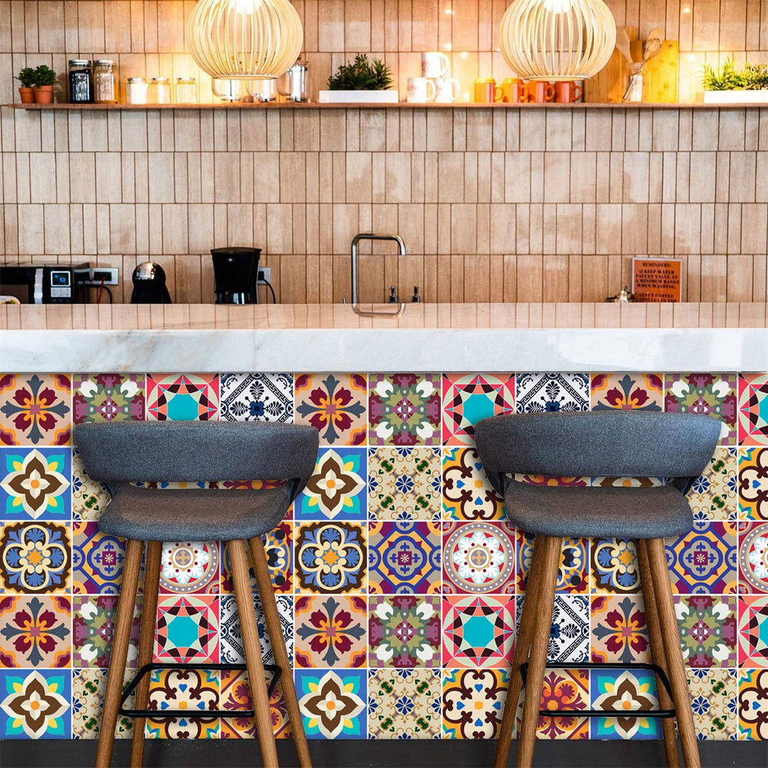 Easy Apply Just Peel and Stick Bohemian Moroccan Tile Decals 6X6/PC, 12PC/Pack (Bohemian Red)