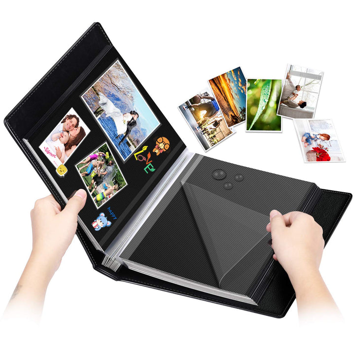 Self-Adhesive Photo Album, 60 Black Pages Self-Stick Page DIY Anniversary Travel Memory Book, Leather Cover, Magnetic Scrapbook Family Album for Christmas, Birthday, Valentine’s Day Gifts