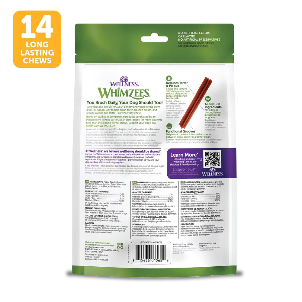 Wellness Stix Dog Dental Treats, Natural Chews, Medium Size Stick, (14 Count)