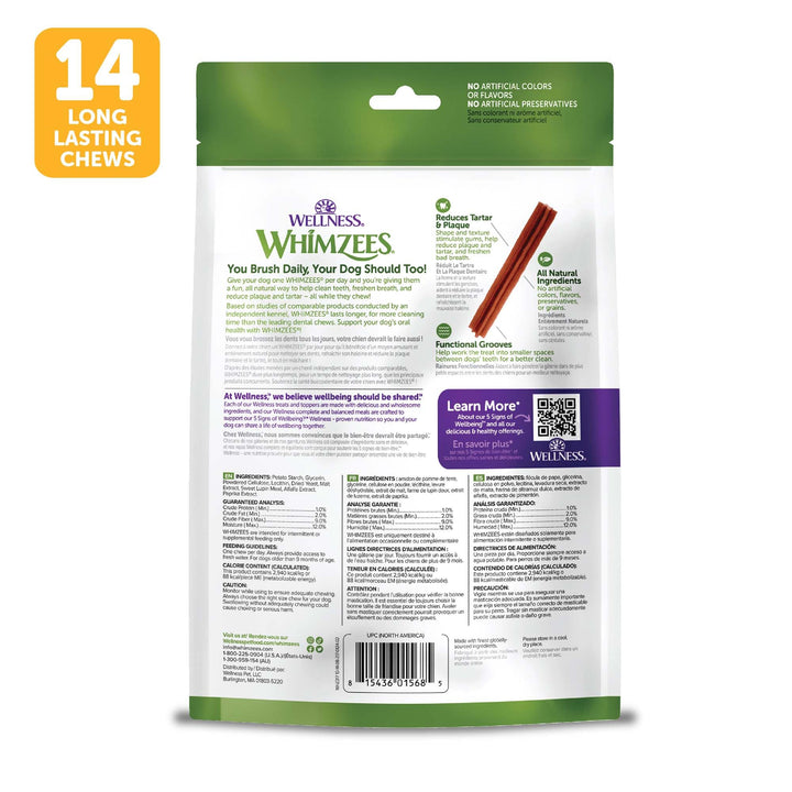 Wellness Stix Dog Dental Treats, Natural Chews, Medium Size Stick, (14 Count)
