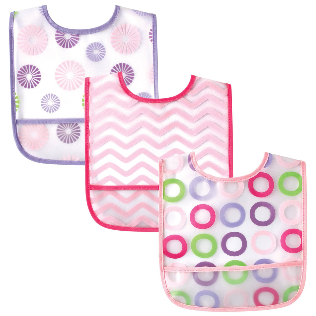 Unisex Baby Waterproof PEVA Bibs, Pink Circle, One Size