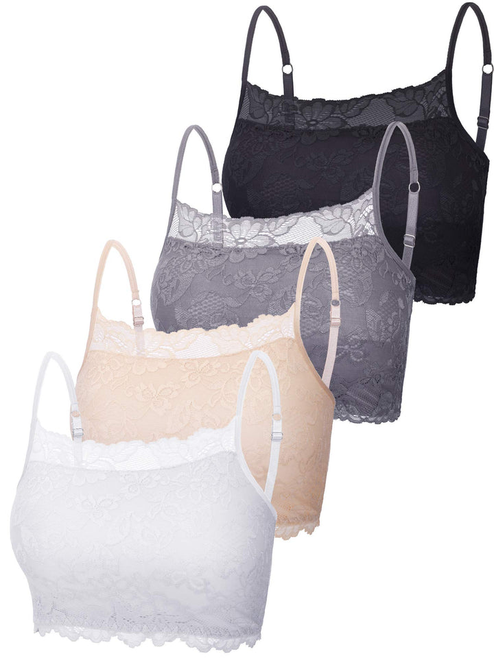 4 Pieces Women's Lace Cami Stretch Lace Half Cami Breathable Lace Bralette Top for Women Girls (Small, Color Set 1)
