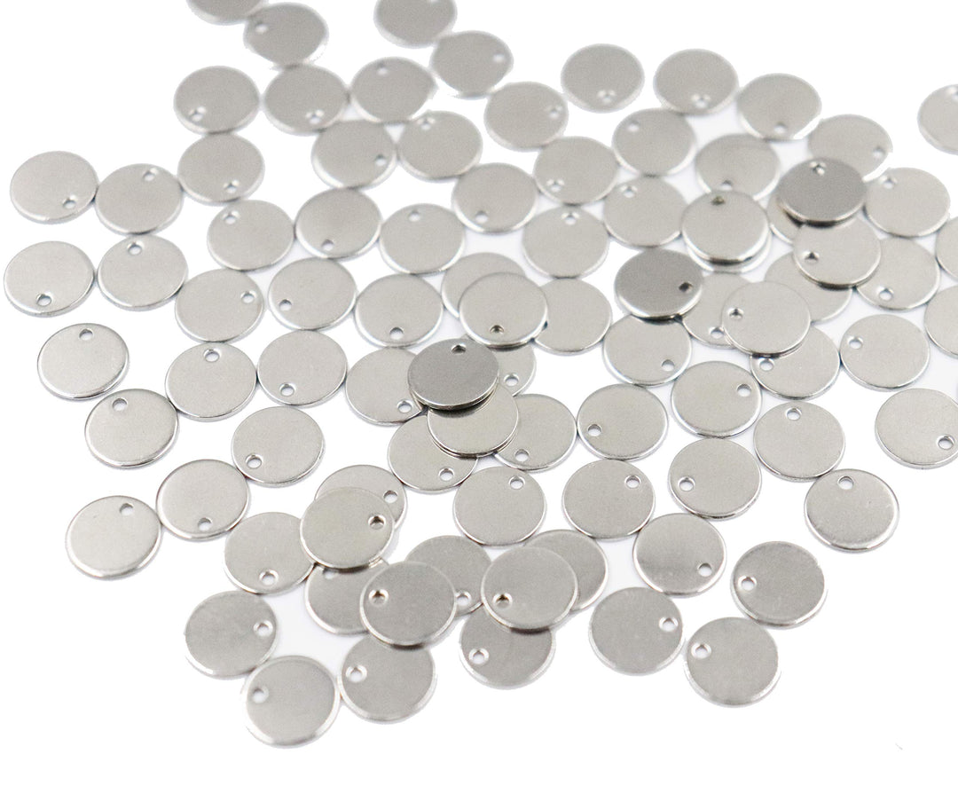 Royee 100 Pcs Flat Blank Stamping Tag Stainless Steel Mini Discs Pendants Charms for Earring Jewelry DIY Making Bracelet Necklace Keychain Craft Art Project (10 mm)