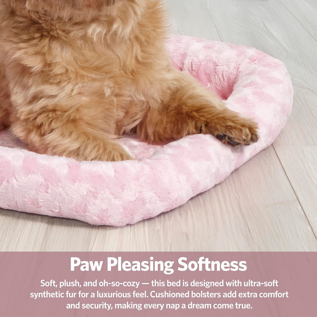 Bolster Dog Bed 30L- Inch Pink Dog Bed or Cat Bed w/Comfortable Bolster | Ideal for Medium Dog Breeds & Fits a 30-Inch Dog Crate | Easy Maintenance Machine Wash & Dry