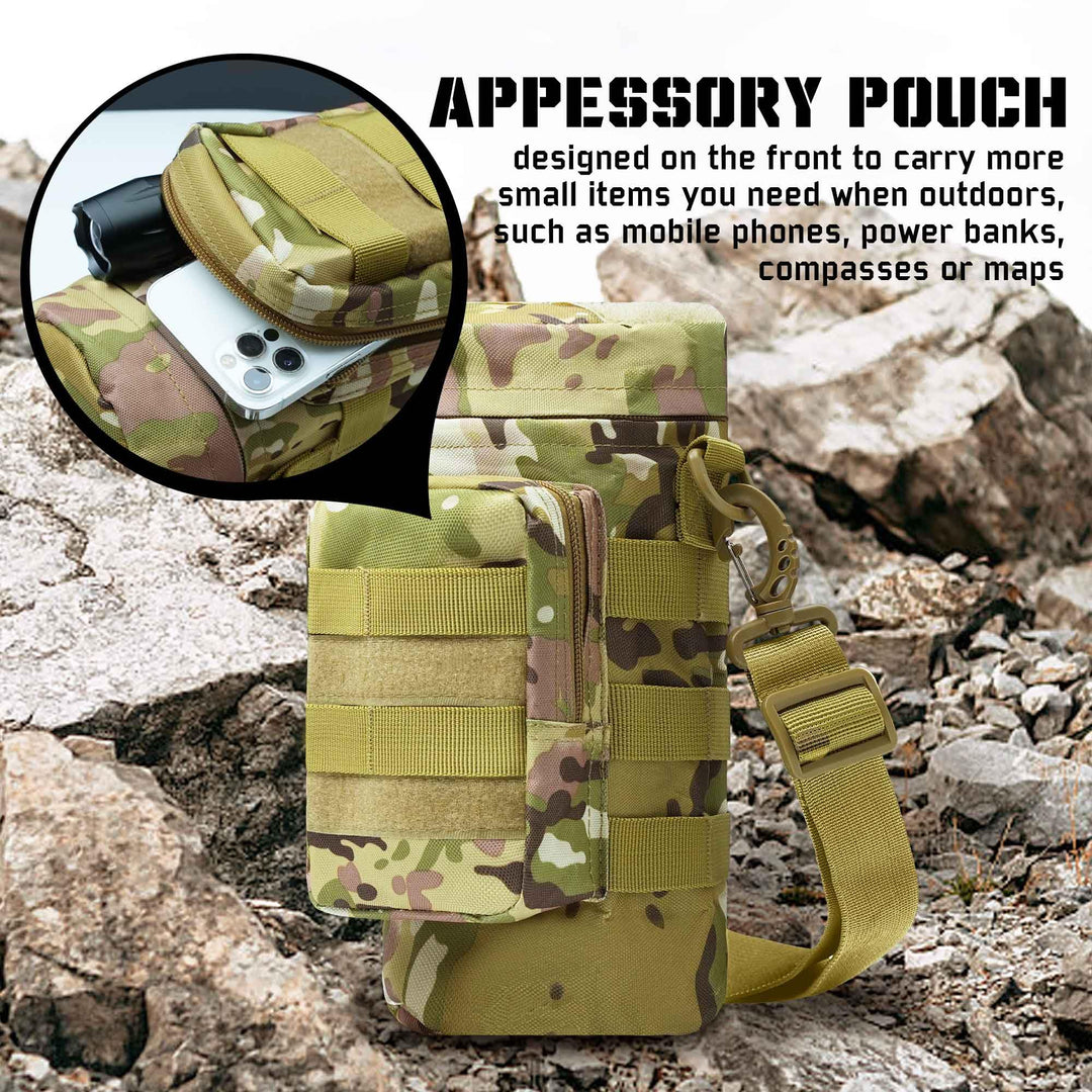 Tactical Molle Water Bottle Pouch, Molle Water Pouches Carrier Holder with Pocket for Hiking Camping Outdoor Sport Travel