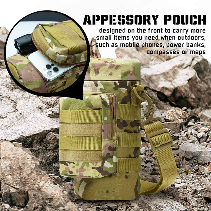 Tactical Molle Water Bottle Pouch, Molle Water Pouches Carrier Holder with Pocket for Hiking Camping Outdoor Sport Travel