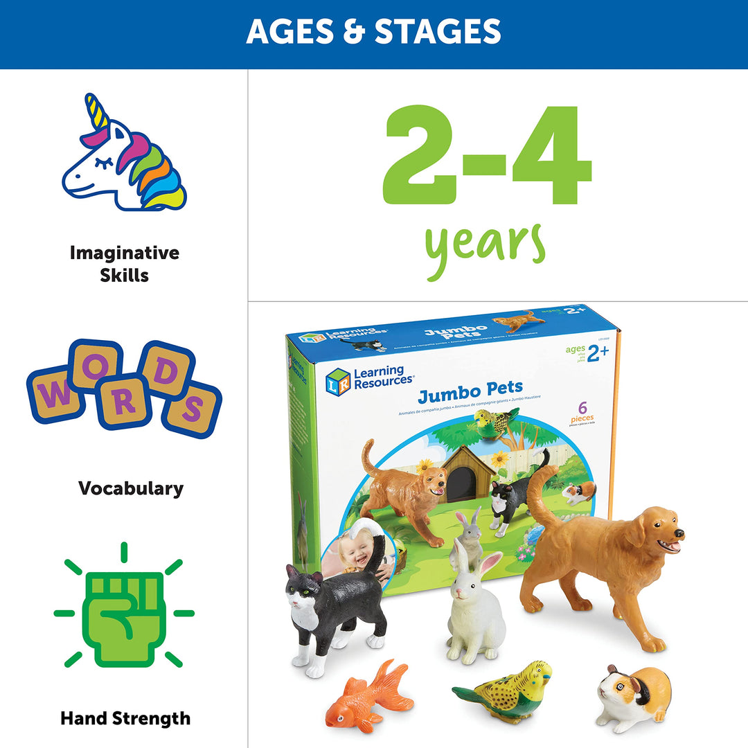 Jumbo Domestic Pets, Cat, Dog, Rabbit, Guinea Pig, Fish and Bird, 6 Animals, Ages 2+ (LER0688),Multi-color,3-3/4 - 7-1/2 W in