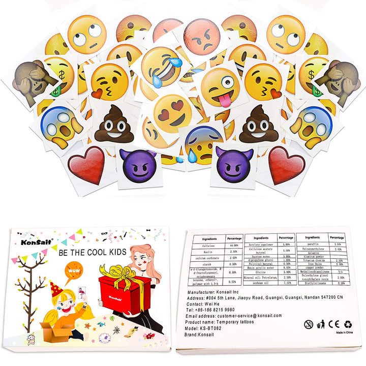 Emoticon Temporary Tattoo(160pcs 2inch), Funny Emoticon Tattoos Body Stickers for Kids Emoticon Party Favors Supplies with Heart Smirk