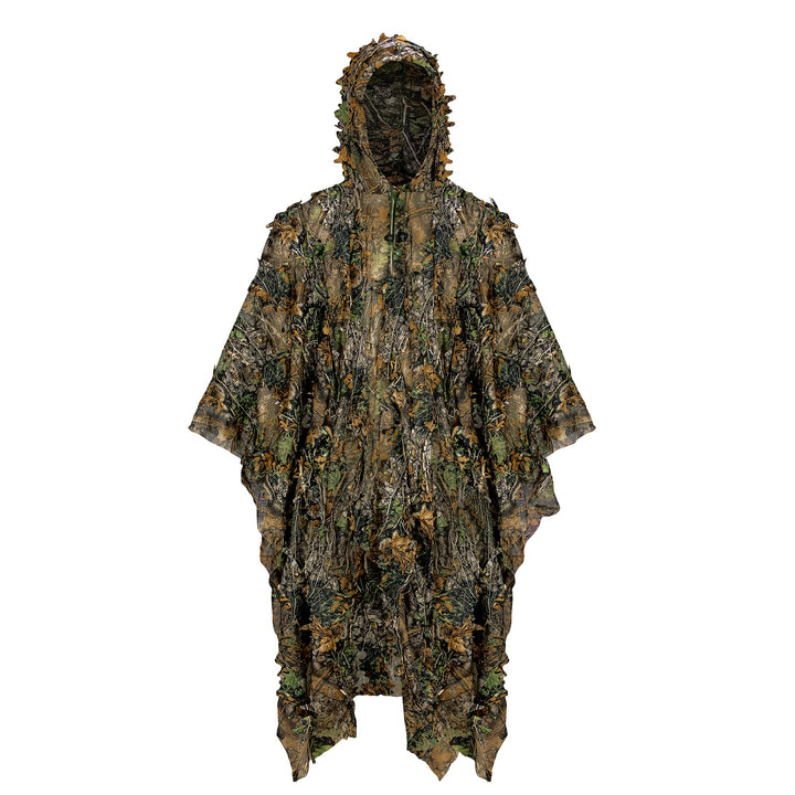 3D Leafy Camo Poncho Camoflage Woodland Cape Lightweight Ghillie Suit for Men, Ghillie Hood for Turkey Hunting Bird Watching Military Training Outdoor Airsoft Wildlife Photography Halloween