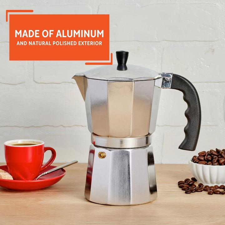 USA Aluminum Stovetop 6-cup Espresso Maker (B120-43V), Silver