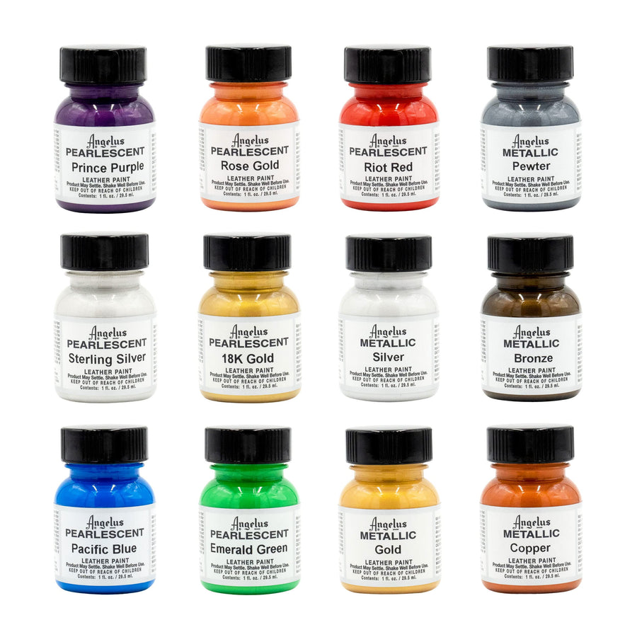 Acrylic Leather Paint Kit Metallic & Pearlescent 12 Pack Set