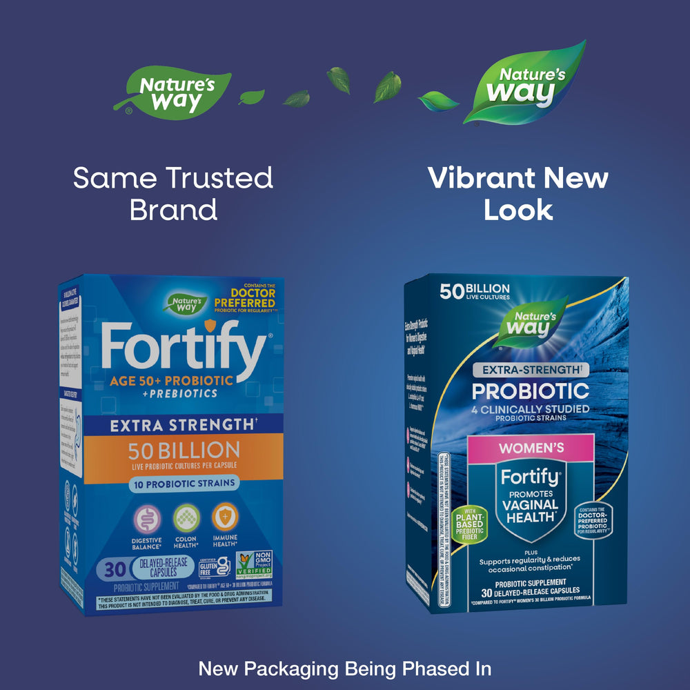 Women's Extra Strength** Fortify Probiotic, 50 Billion Live Cultures, Supports Digestive, Vaginal, & Immune Health*, Plant-Based Prebiotic Fiber, Non-GMO, 30 Capsules (Packaging May Vary)