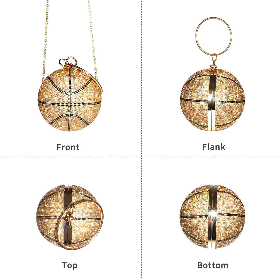 Rhinestone Basketball Round Bag Purse And Handbags for Women Gold Clutch Evening Hand Bags Party Wedding Ball Cool Purses Diamond Clutch Purses