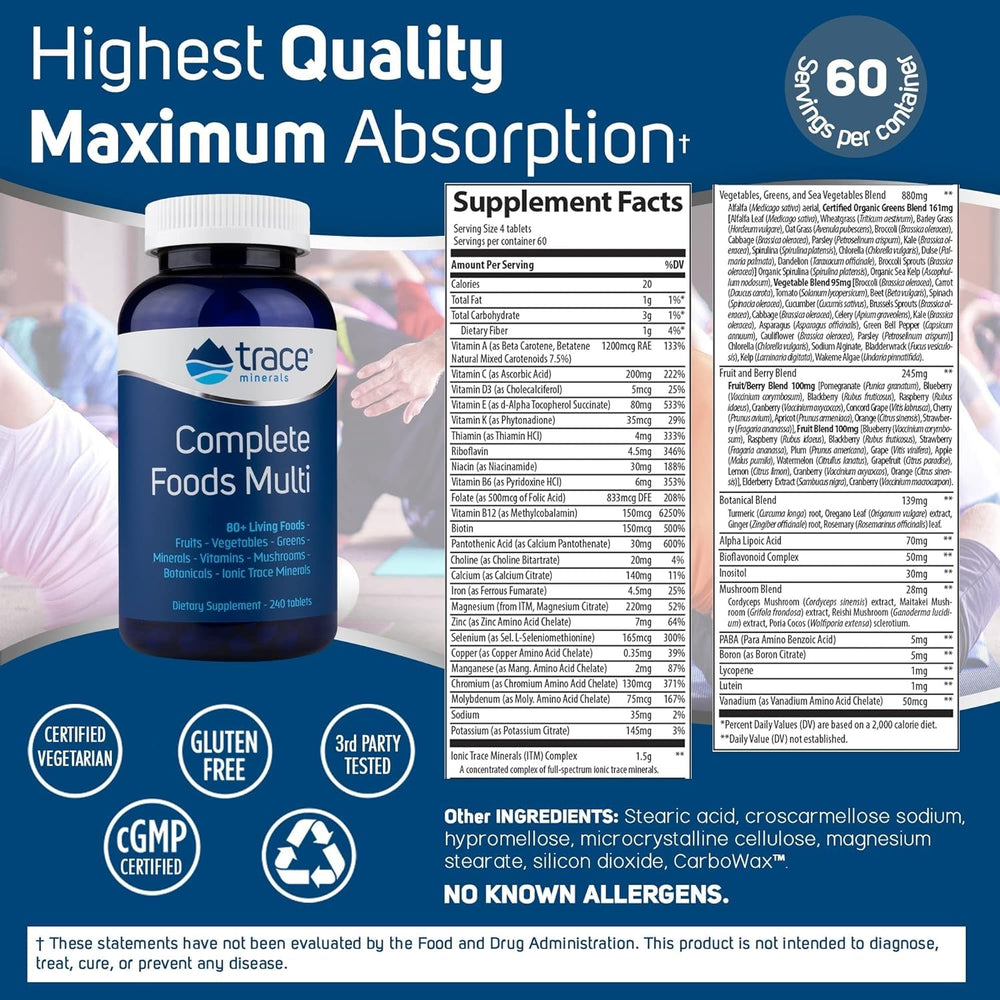 | Complete Foods Multi | Multi-Vitamin Supports Energy, Overall Health, Digestion, Packed with 80+ Living Foods | All Natural, Gluten Free | 120 Tablets