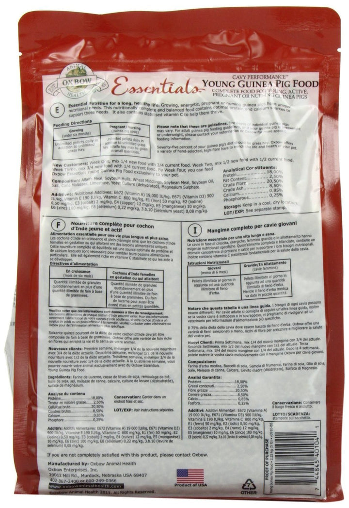 Essentials Guinea Pig Food, Young Guinea Pig, Made Alfalfa Hay, Pet Food Pellets with Vitamin C, Small Animal Pet Products, Made in USA, High Fiber, 5 lb. Bag